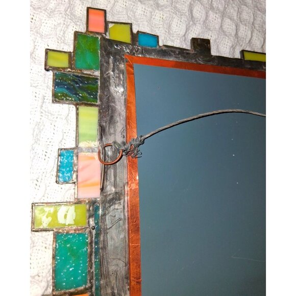 Handcrafted Stained Glass Mosaic Wall Mirror Mcm Handforged Atomic Retro - Picture 9 of 12